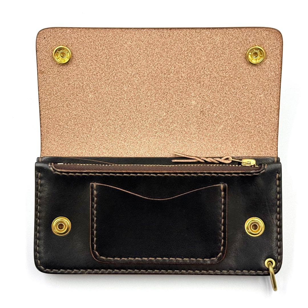 トラッカーウォレット(ブラック)サドルレザー　タロンジッパー　真鍮金具