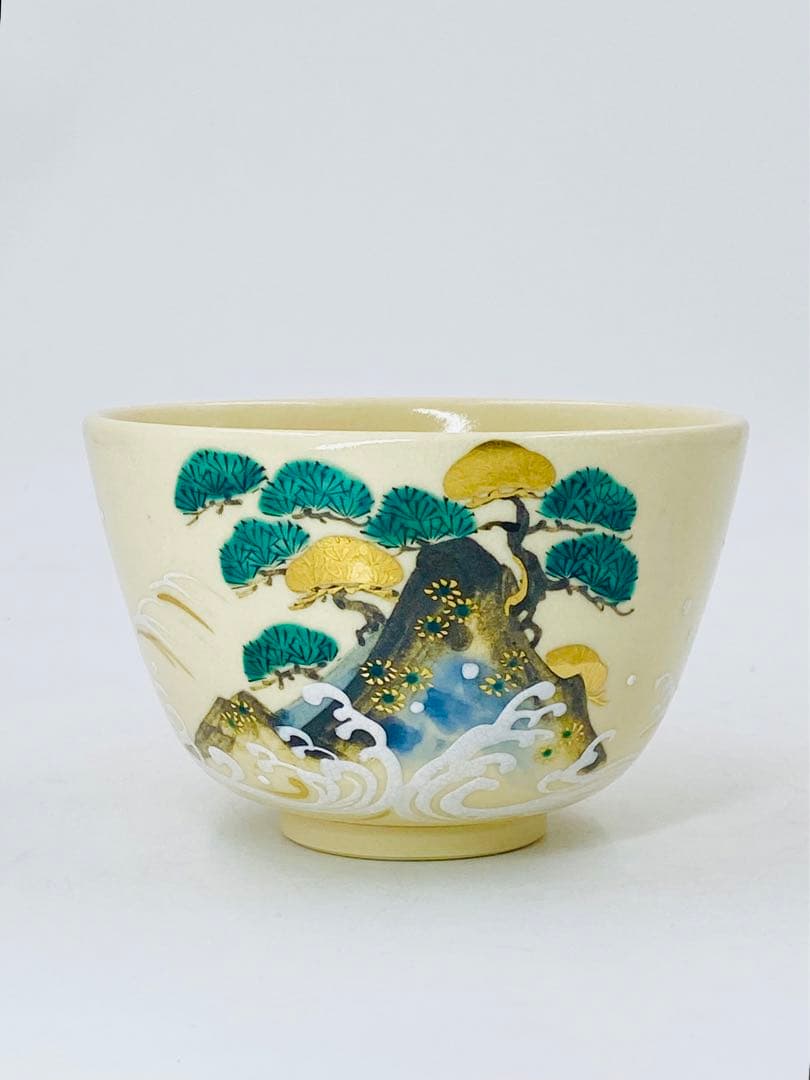 【通次阿山】呉須色絵松島 茶碗 桐共箱 底部在銘　茶道具　京焼