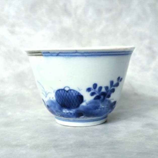 古伊万里　藍九谷　染付　向付　酒器　江戸時代　骨董　金直し　金継ぎ　アンティーク