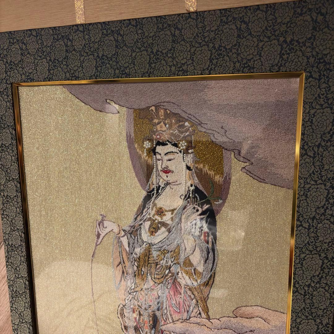 文化刺繍 慈母観音図 着色絹本 仏画 仏教美術 悲母観音 刺繍画 刺繍アート