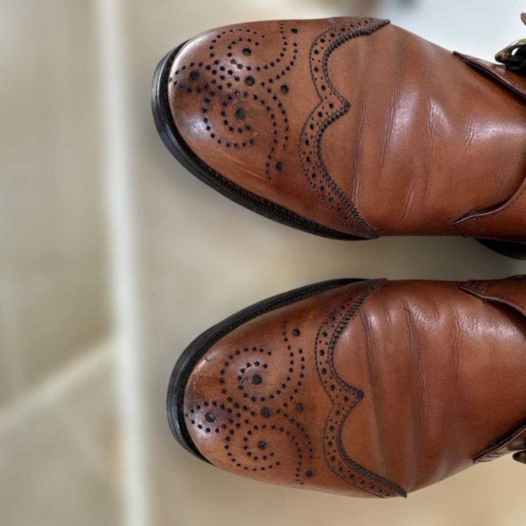 エドワードグリーン　ウィングチップモンクストラップシューズ　ブラウン６D