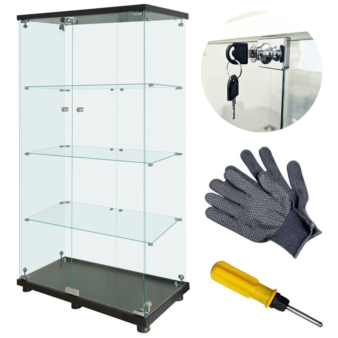 ガラスケース 4段両扉 コレクション フィギュア 棚 ショーケース 黒 2002