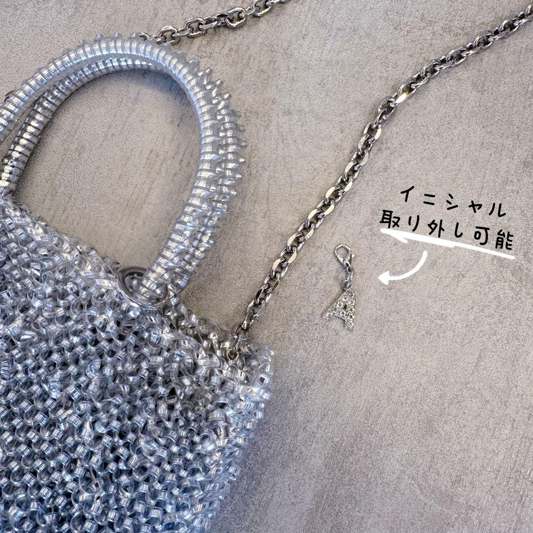 中サイズ)即購入OK)ワイヤーバッグシルバー　ハンドメイド