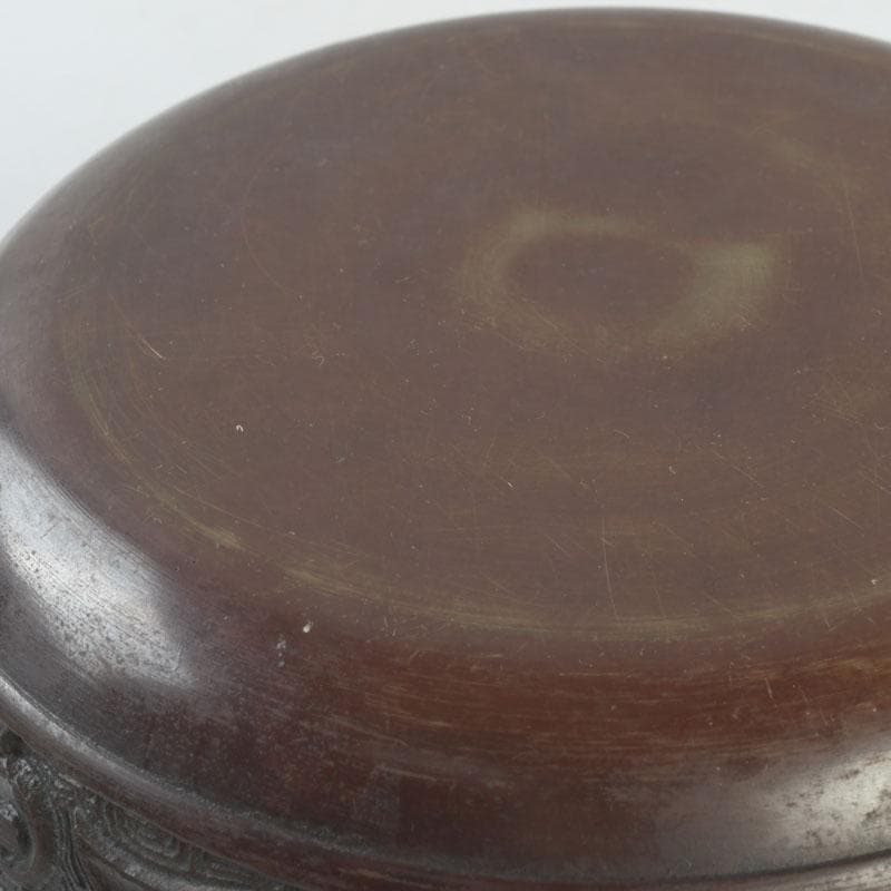 中国　古銅宣徳銅　饕餮文　建水　茶こぼし　V　9652