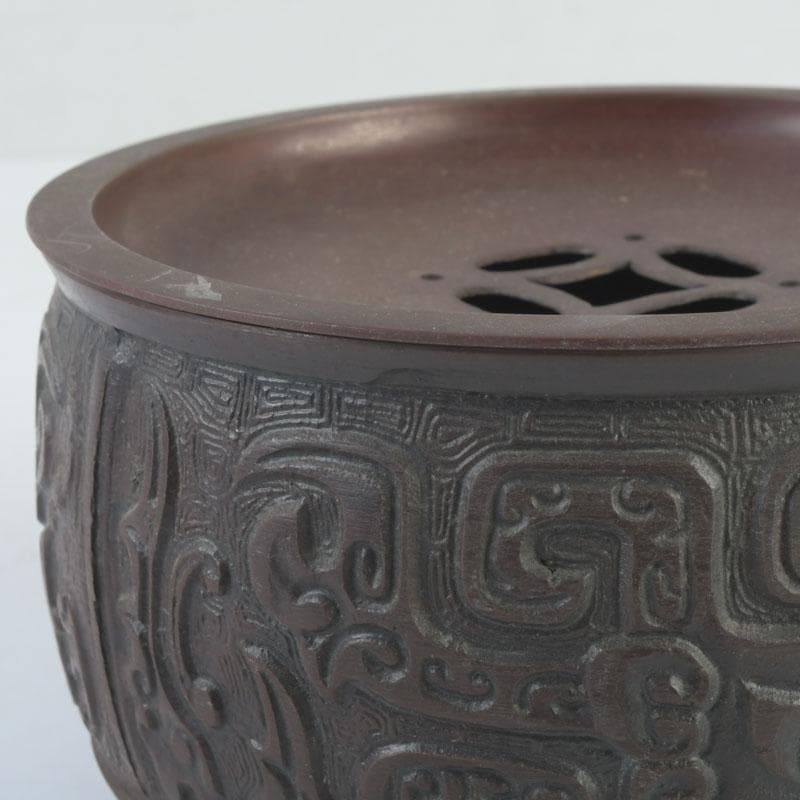 中国　古銅宣徳銅　饕餮文　建水　茶こぼし　V　9652