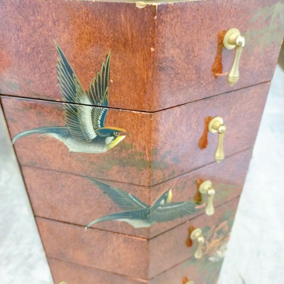 【アンティーク】中国家具 宝石棚 花鳥画 箪笥 チェスト 8杯 飾り棚 古家具