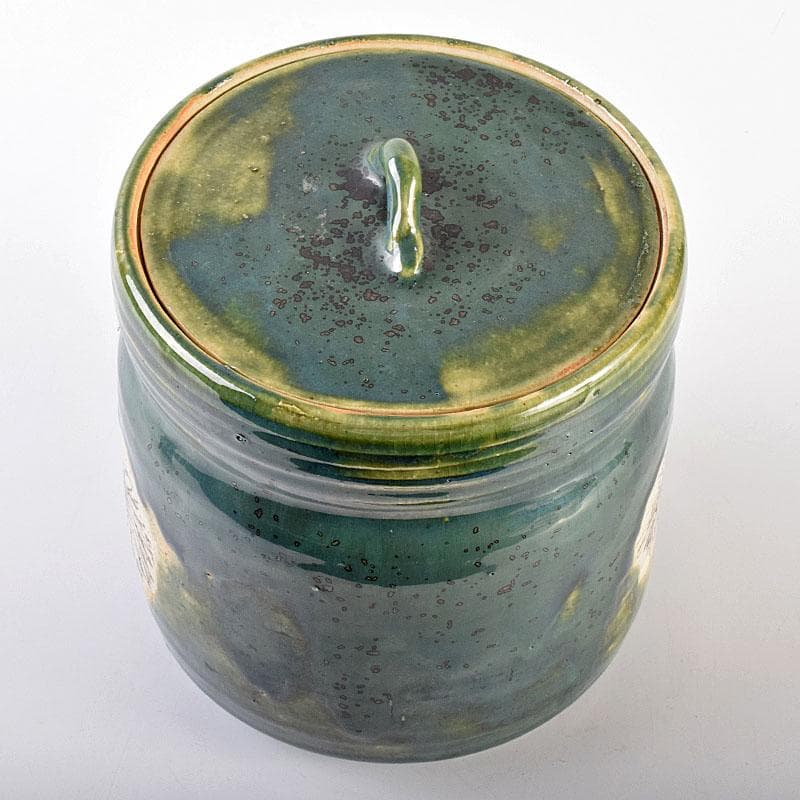 北大路魯山人作　織部焼　青織部　花文　水指　荒川豊蔵極め箱　M　R7589B