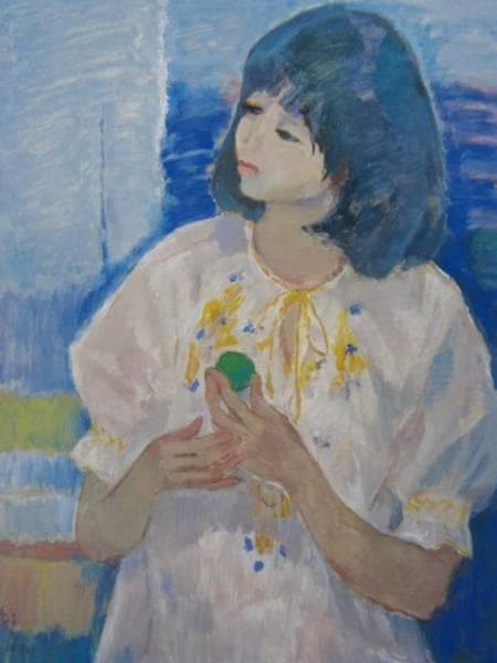 深沢紅子、【青い實】、希少な額装用画集より、新品額装付