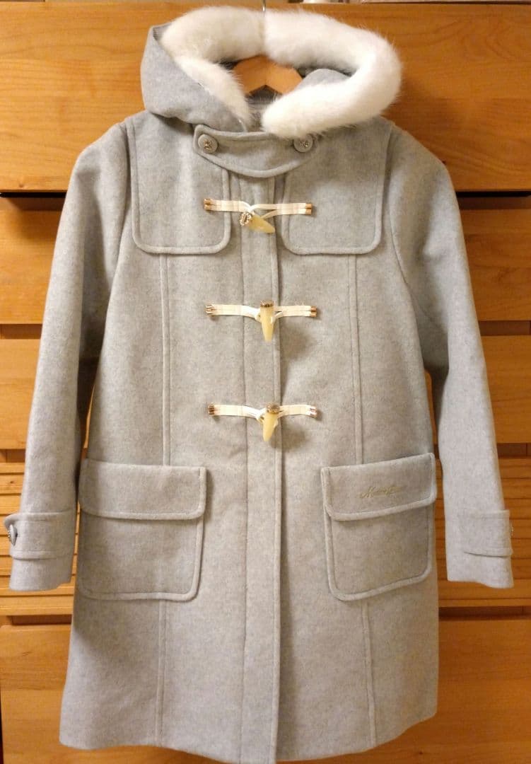 【美品】メゾピアノ　ウールダッフルコート フード付き グレー