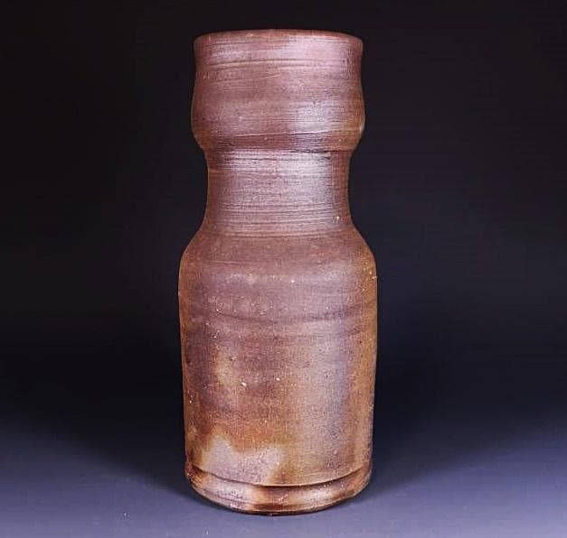 人間国宝　藤原雄　黄胡麻窯変花入 　M270