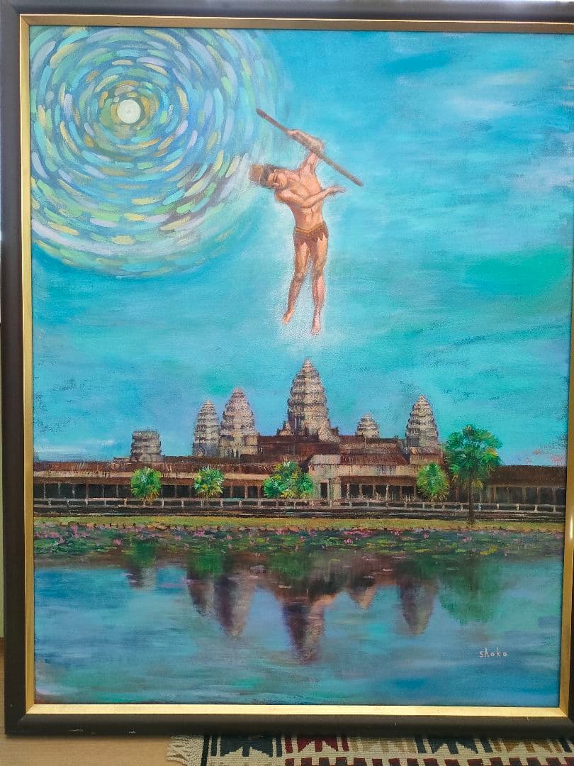 油彩画　油絵原画　Ｆ30号　【アンコールワット】　一点物　芸術作品