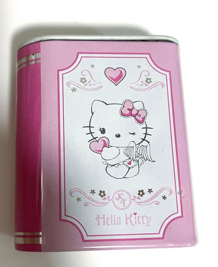 エンジェルキティ　ピンク　本　缶　物入れ　チャーミー　天使　ストライプ　ハート