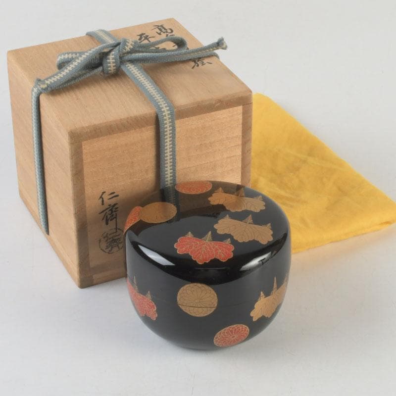 茶道具　漆芸家　難波仁斎作　高台寺蒔絵　平棗　共箱　V　9594