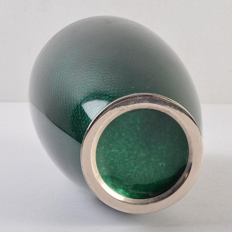 七宝焼　熱化工業　透釉　花鳥文　花瓶　唐木台・箱付　V　R9322