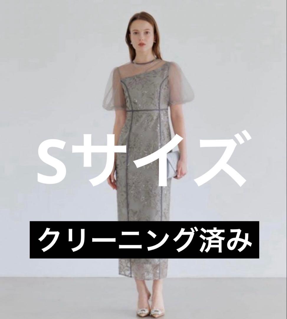 【LEJA】アシンメトリーシアーフラワードレスワンピース 結婚式 ドレス　S