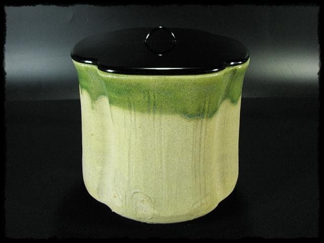 珍品！黄瀬戸織部 林 英仁 一重口 水指 茶道具 四方桟 共箱 上位品 f284