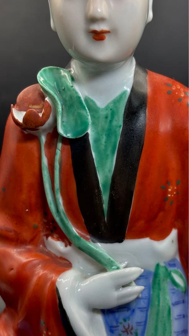 中国美術 古玩 色絵陶人形 陶器人形 高さ約33cm 置物 オブジェ 古董品