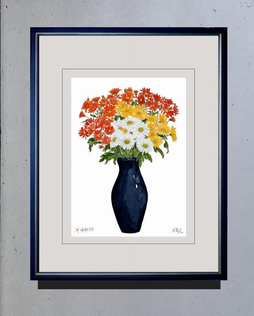 国際展作家「青い花瓶の菊」/D・リトグラフ/小原雅夫