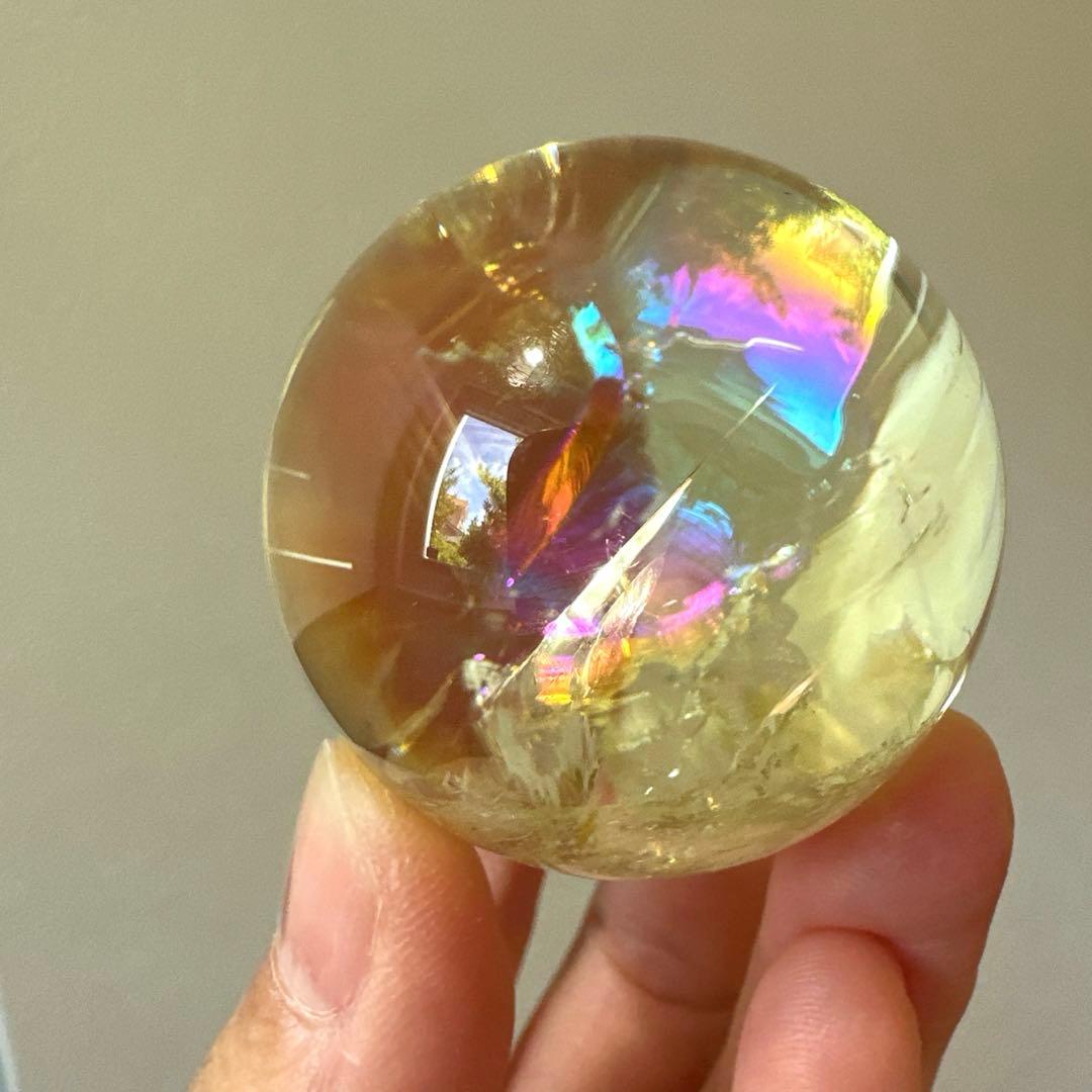 シトリン　高品質　スフィア　4.1㎝　レインボーシトリン