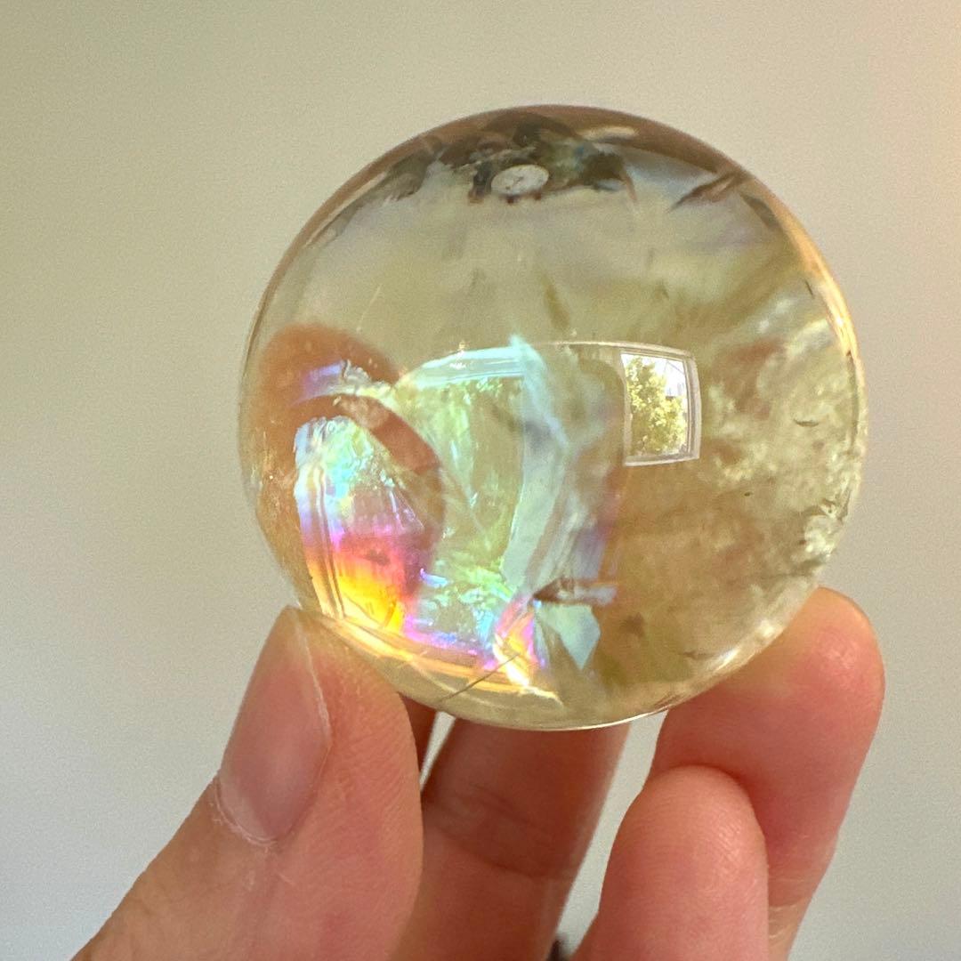 シトリン　高品質　スフィア　4.1㎝　レインボーシトリン