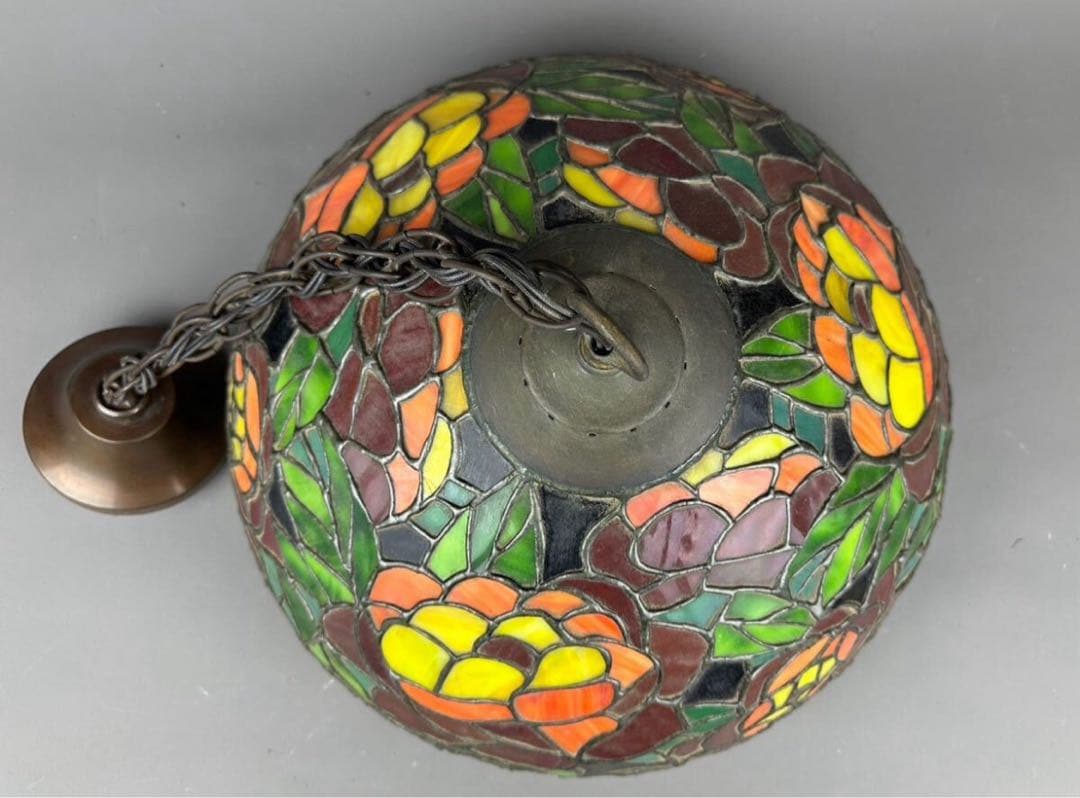 昭和レトロ ステンドグラス ランプ 照明 高級 真鍮 工芸硝子 本物