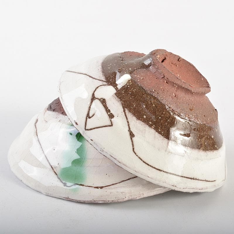 萬古焼　馬酔木窯　森正造　色絵　盃卓　一對　共箱　V　R7428