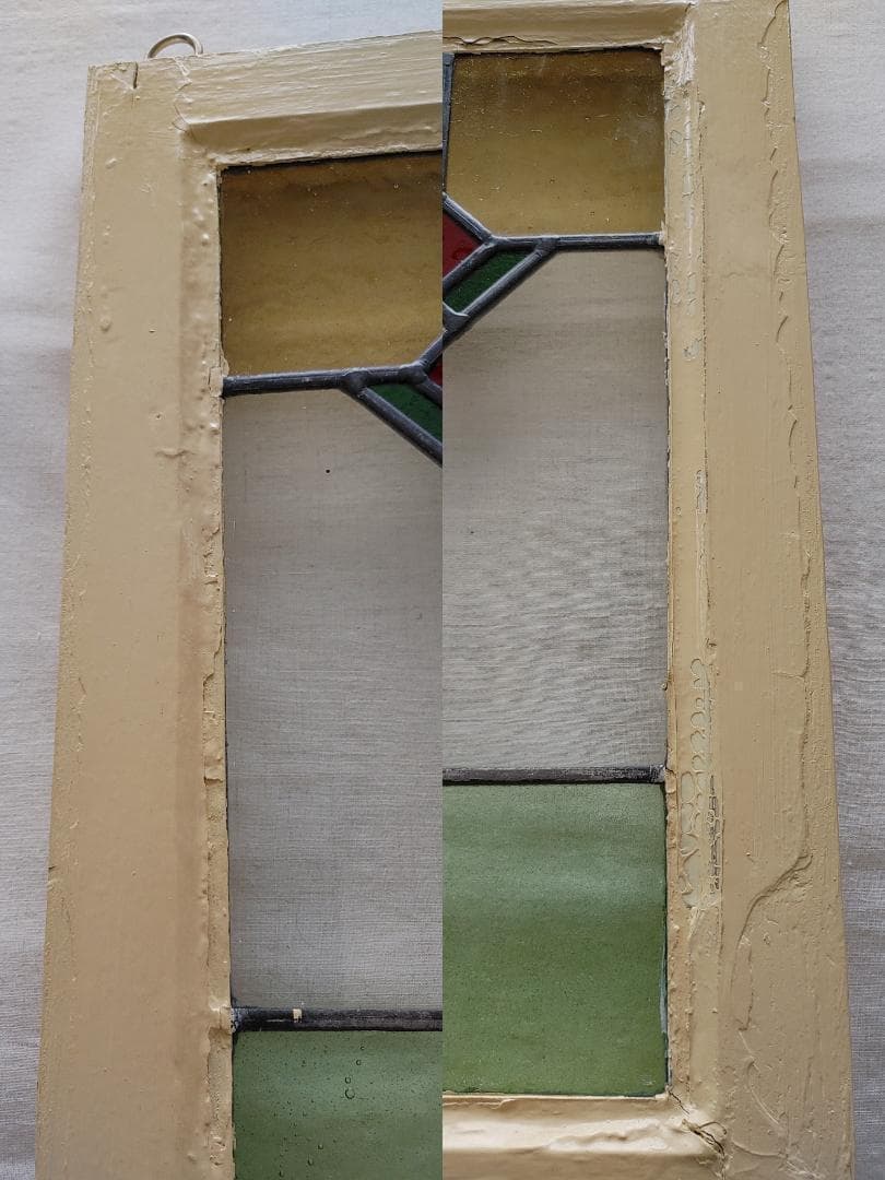 アンティーク　ステンドグラス窓枠　ｗ４８,８×h５１×ｄ4，2㎝