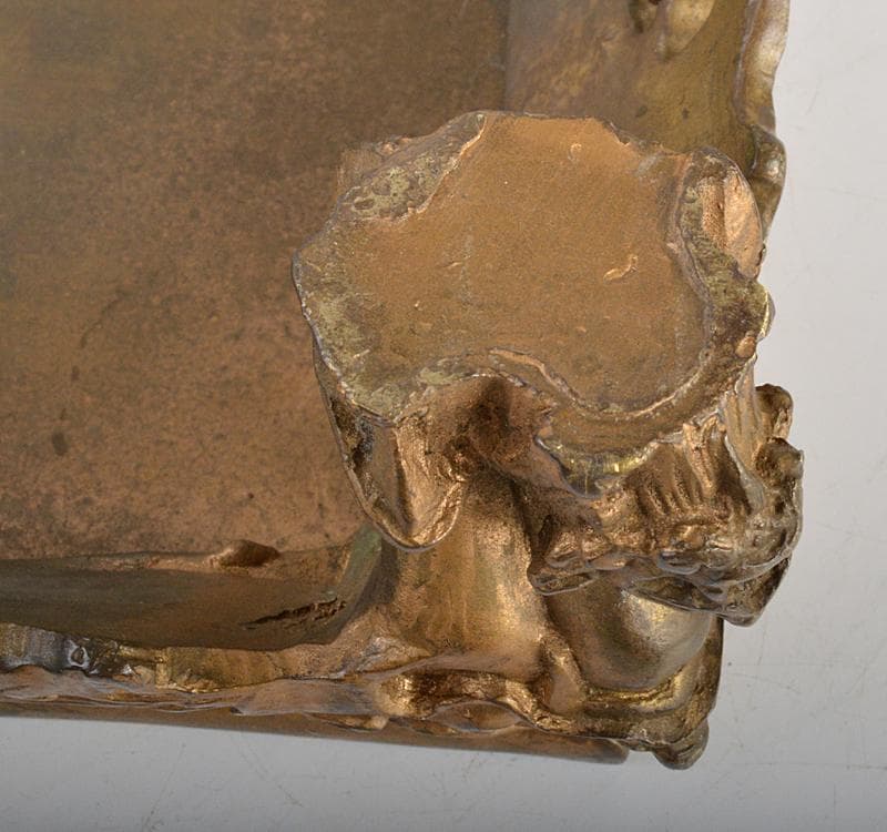 中国　古銅鍍金　龍彫　宣徳銅平卓　重さ約8.82㎏　D　R4443C