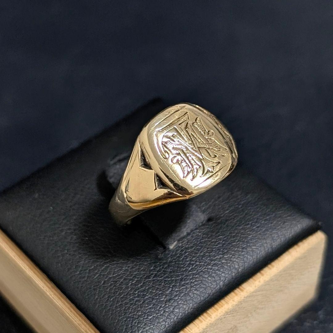 UK K9 モノグラム シグネット ゴールドリング 17号 ロンドン 1946