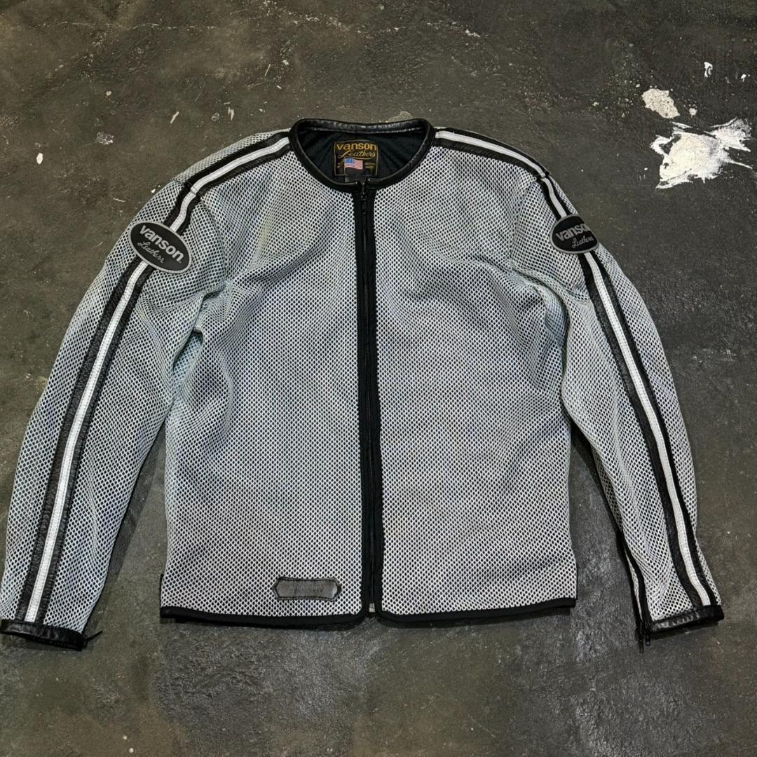 ◎Vanson バンソン ノーカラーメッシュライダースジャケット M グレー