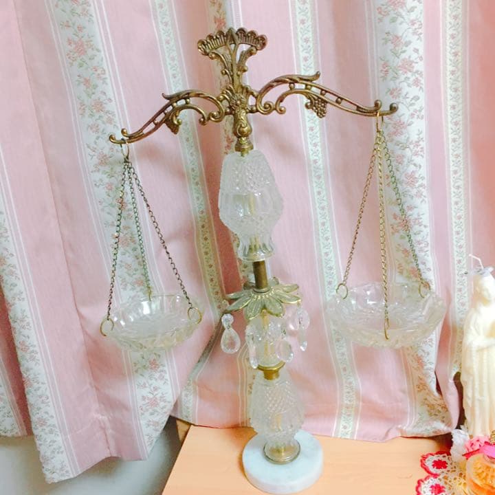 ヴィンテージ 天秤 アンティーク ガラス細工 置物 インテリア クリスタル