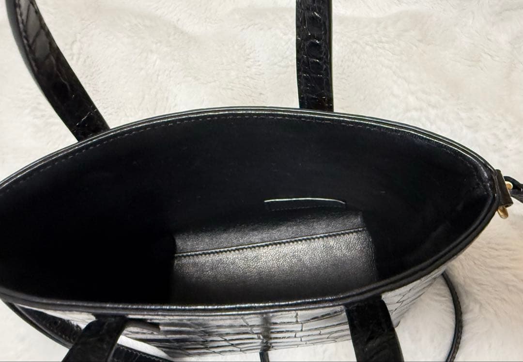 【サンローラン】現行品 クロコダイル ミニトイショッピングバッグ ミニバッグ 黒