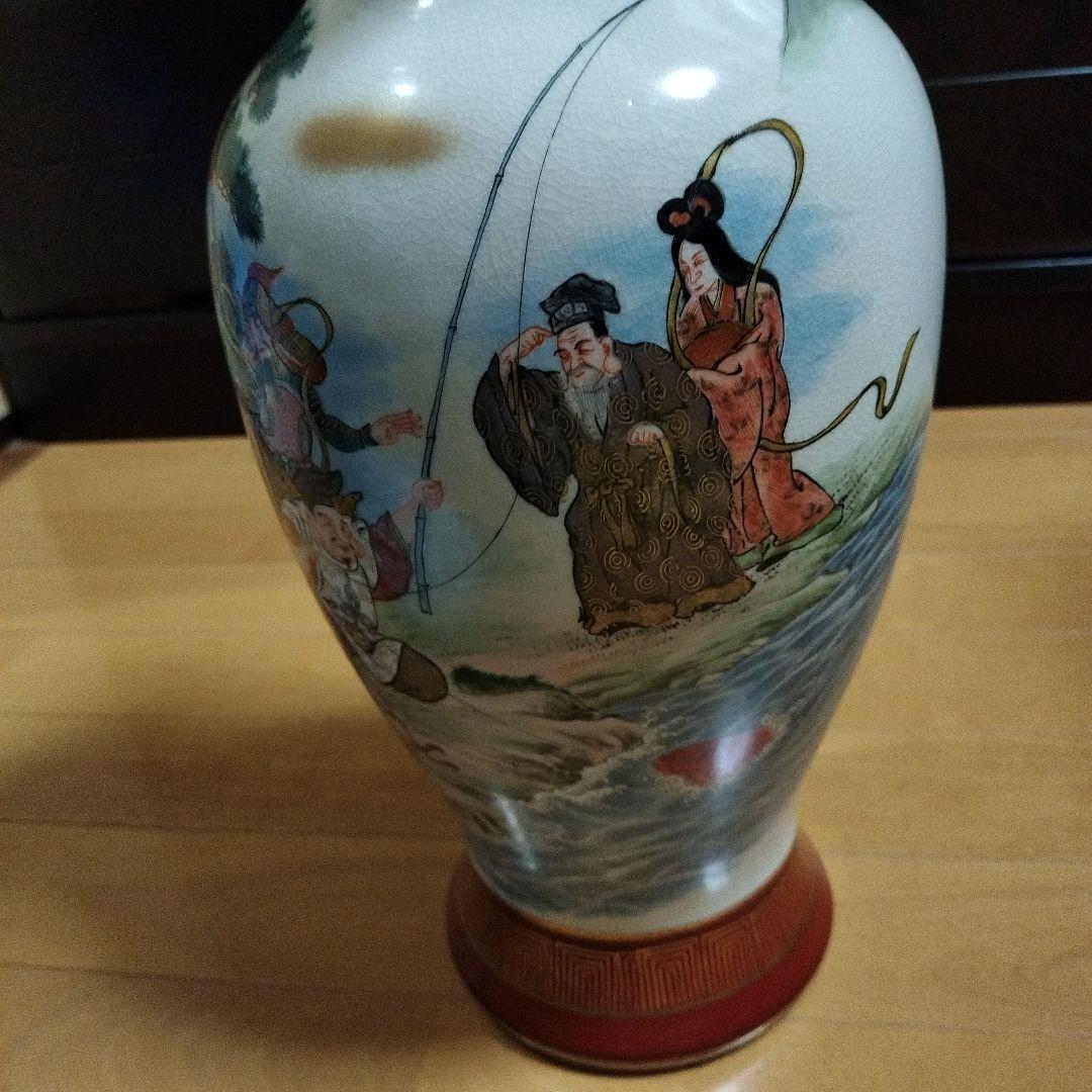 九谷焼 七福神 花瓶 金彩色絵 縁起物