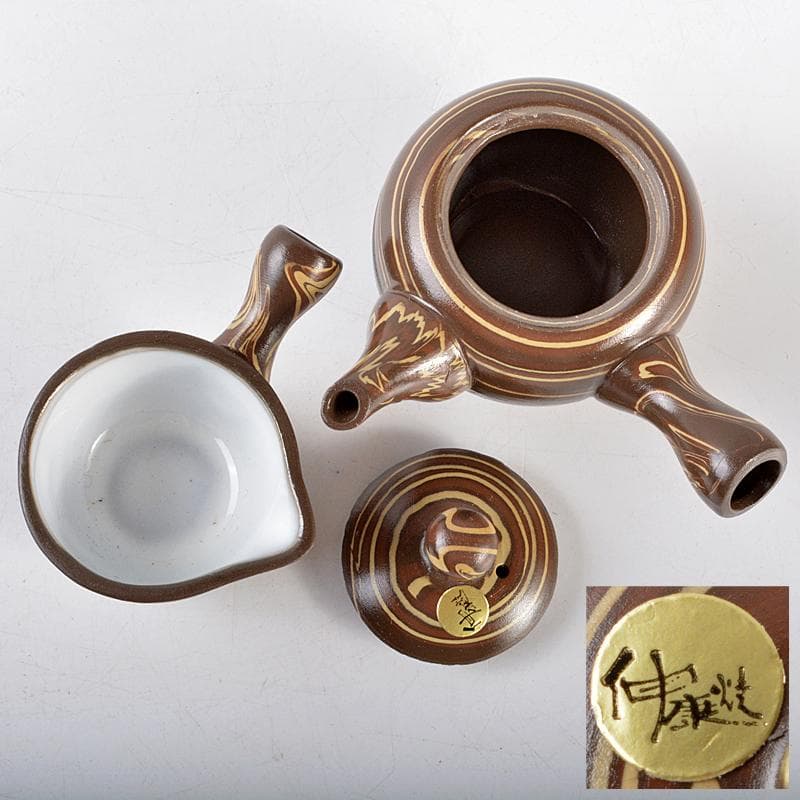 常滑　伸康焼　練込　ミニチュア茶器揃　桐箱　V　R5401