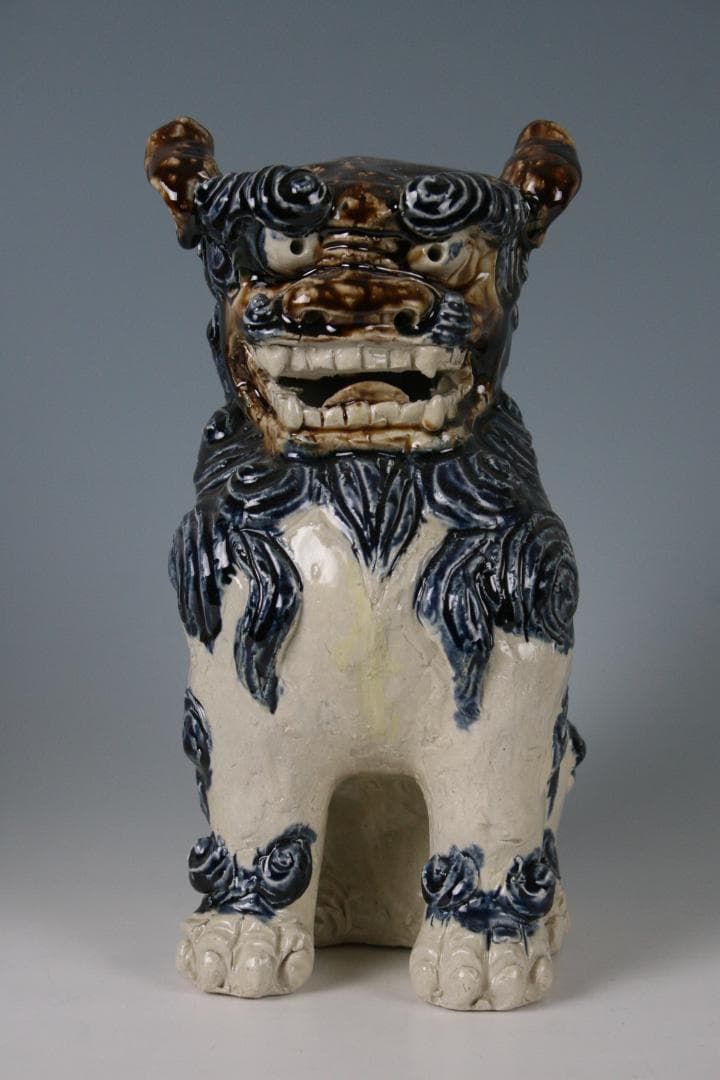 金城敏徳 作　呉須立シーサー（特大）1対