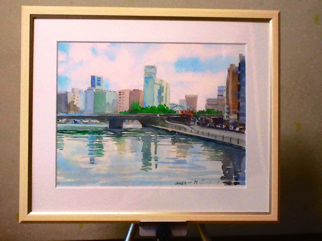 横浜大岡川付近(水彩画)