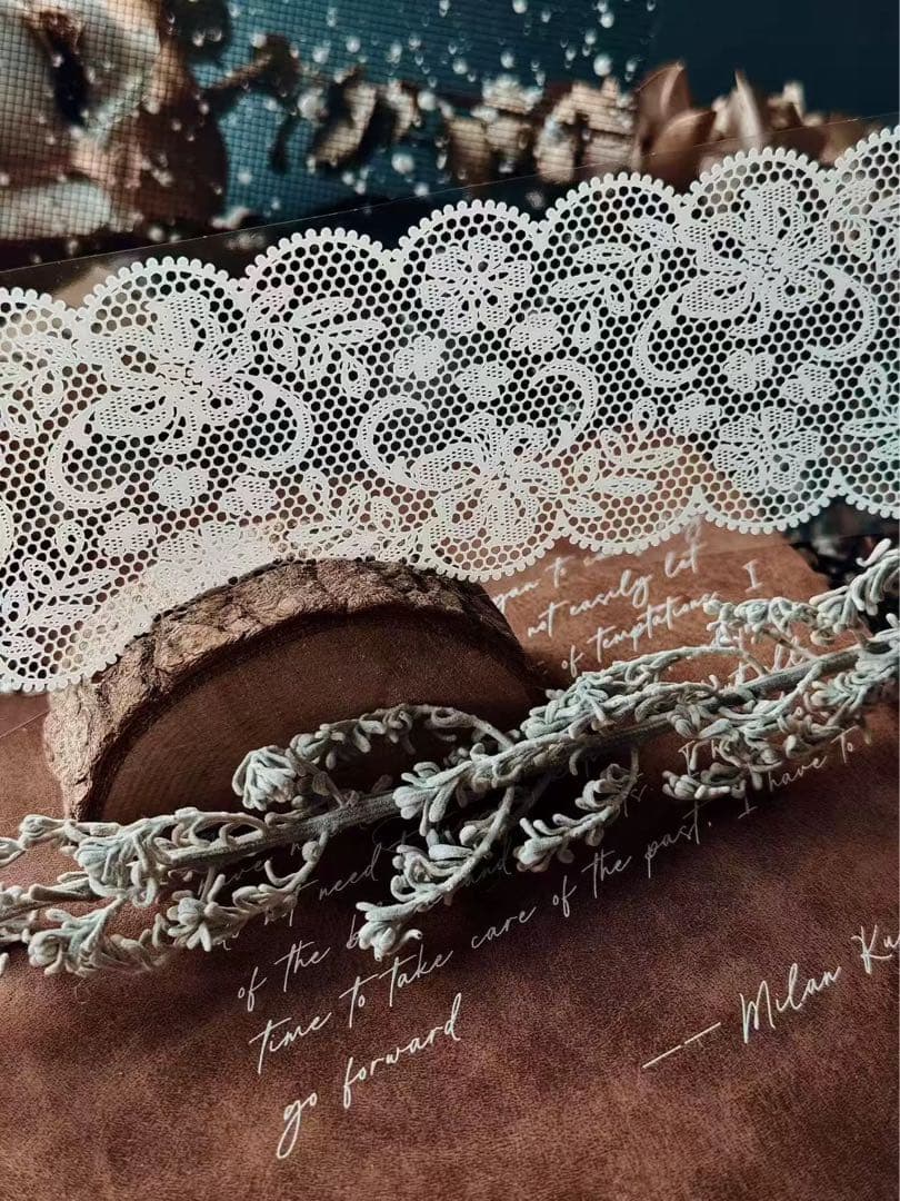 霖蓝汐原创手账《黑白蕾丝背景》海外マスキングテープ　マステ 【2648】