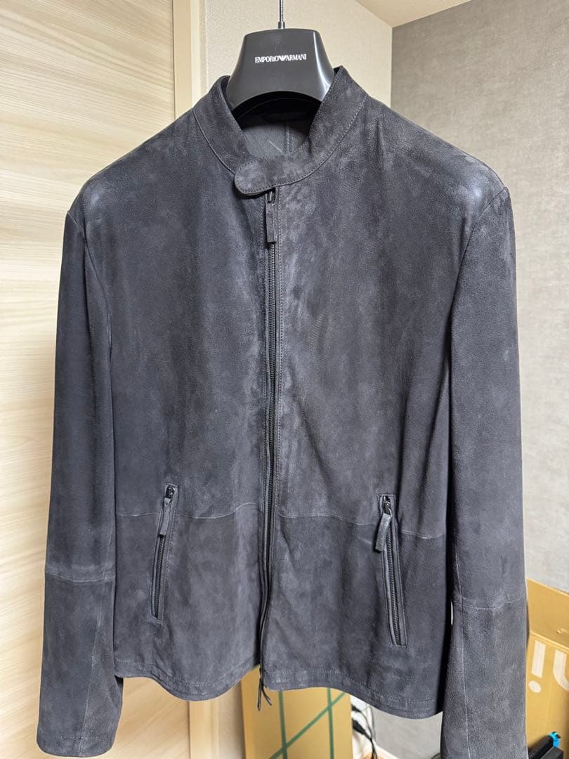エンポリオアルマーニ ゴートスキン スエード シングルライダースジャケット