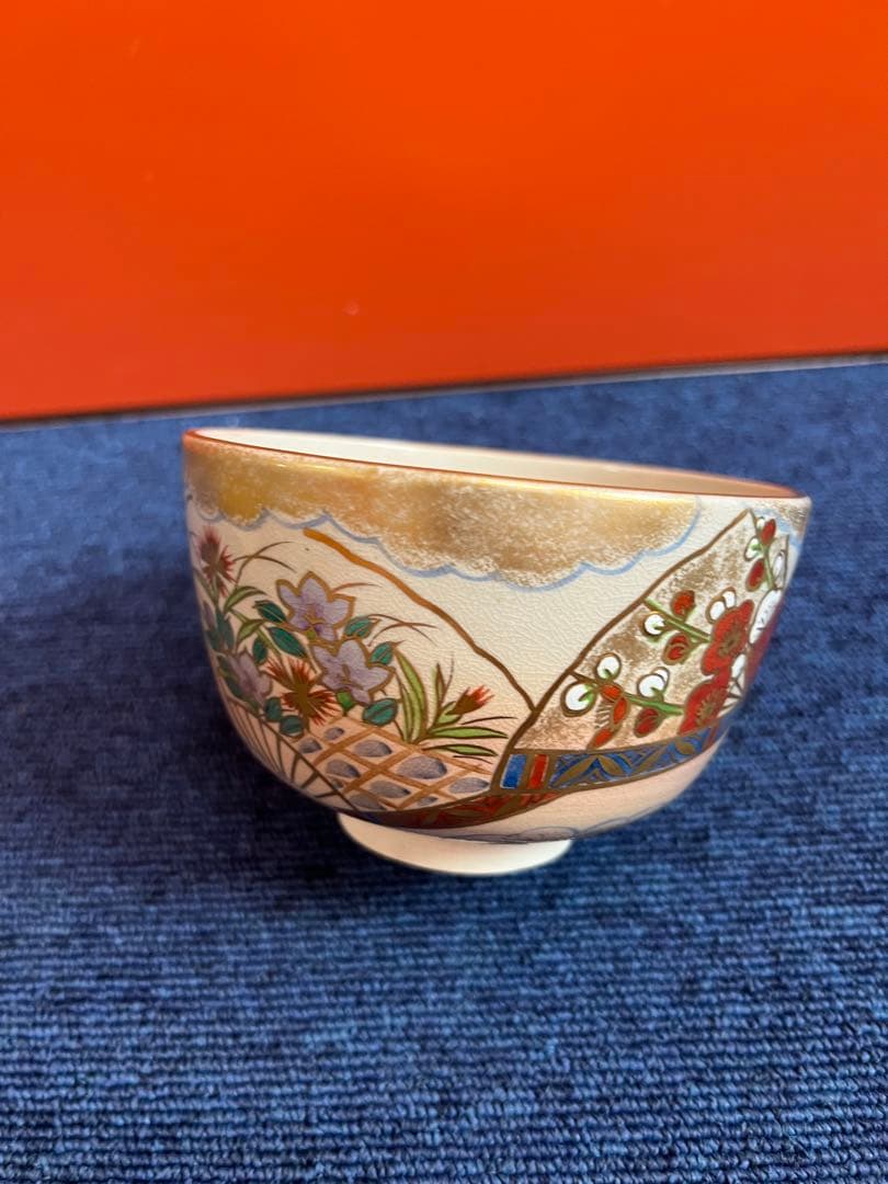 1444 橋本紫雲　色絵扇面霞文  抹茶碗　茶道具　高級茶碗