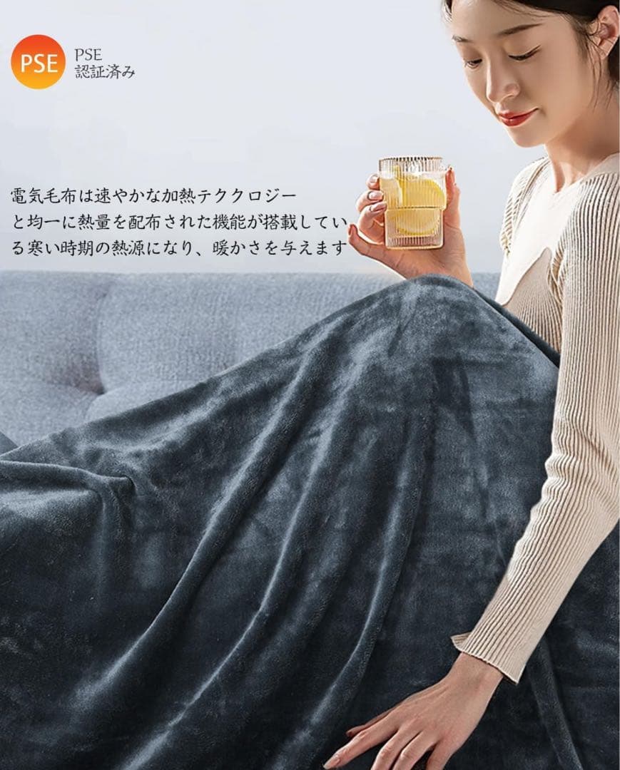 電気毛布 掛け敷き兼用 コントローラ&洗濯ネット付188*130cmブルー　2枚