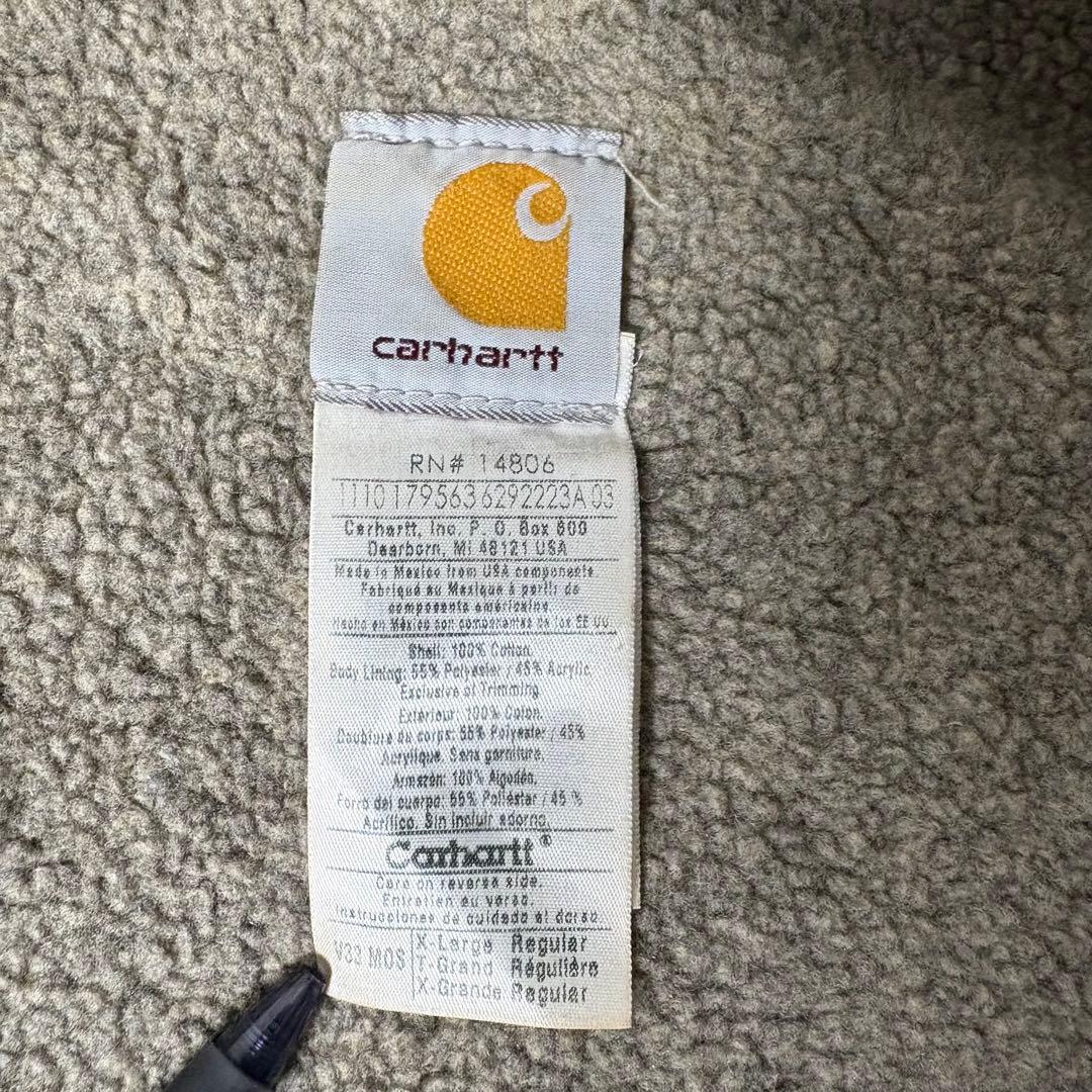 カーハートダックベスト90sカーキvintage鬼フェード内ボア古着XLボロ