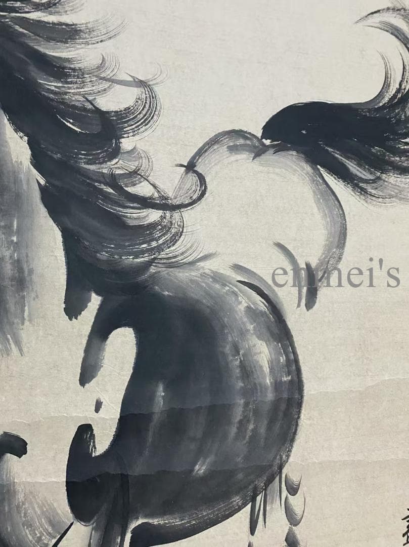 中国古美術 近代 徐悲鴻款 神馳画 掛け軸 宣紙 唐物 書画 馬の水墨画 肉筆