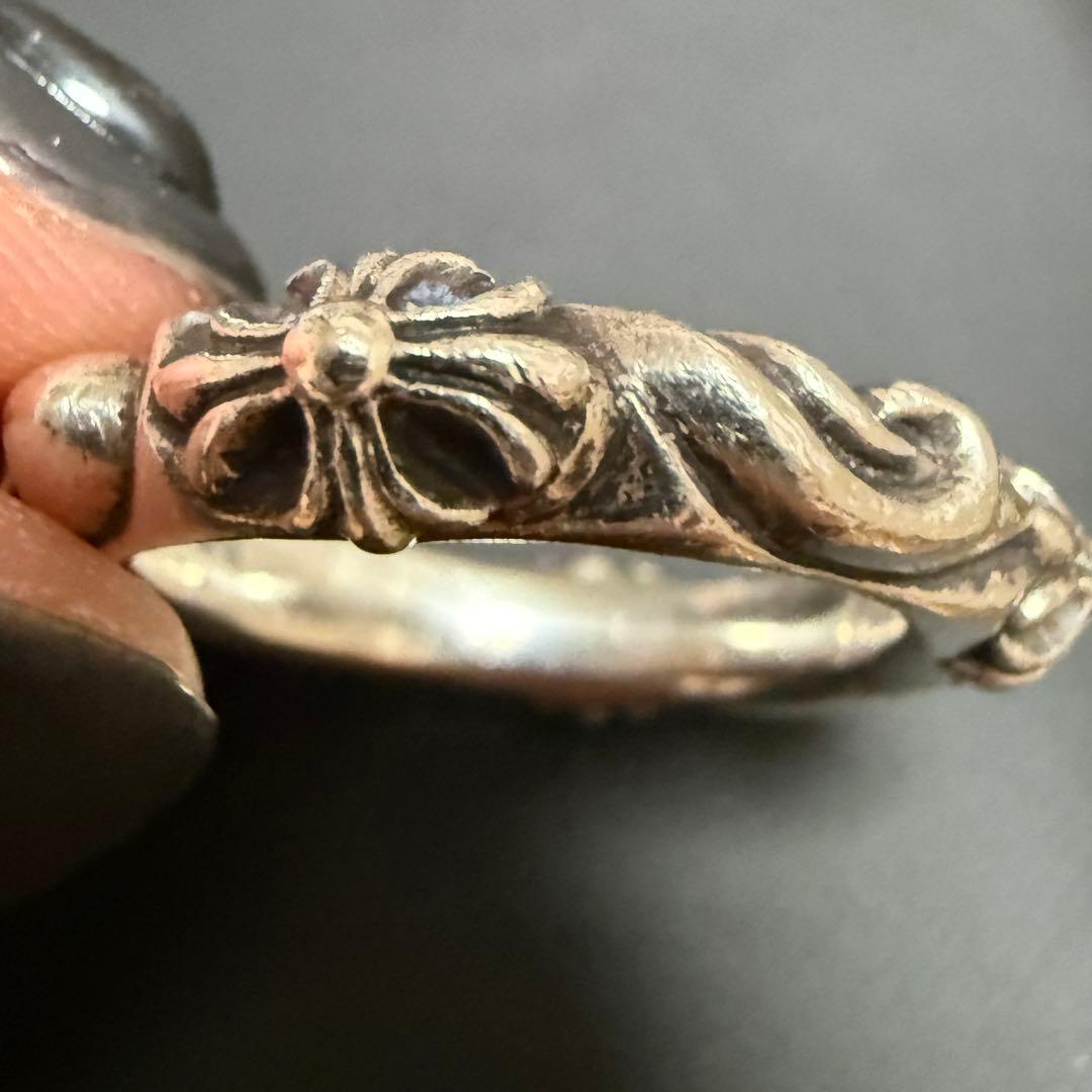 925 シルバー 花模様 SBT リング　クロス　銀　17号　いぶし