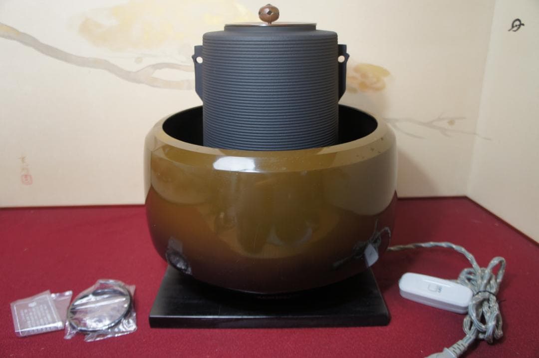 ☆合金面取風炉 さびない糸目筒釜 釜環 電熱器 敷板 前瓦 香入フルセット送料込