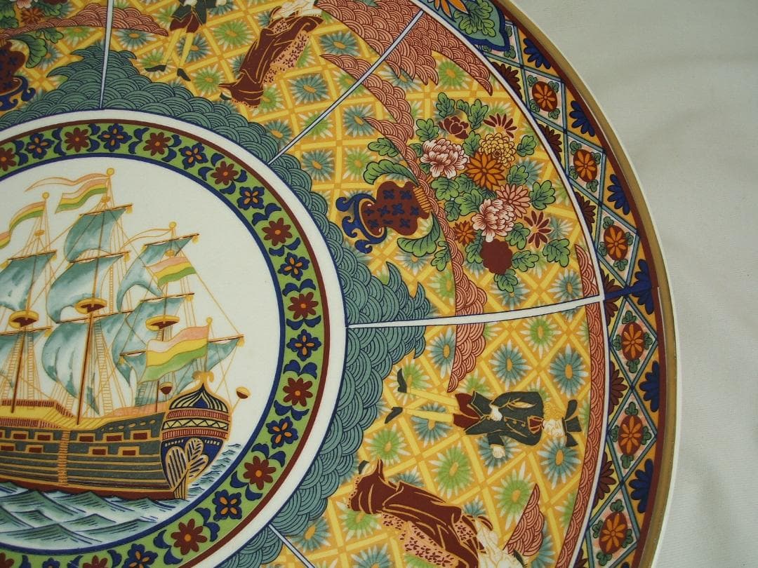 横浜物語・オランダ・大絵図大皿・１枚・直径427mm・作家物・共箱付・USED品