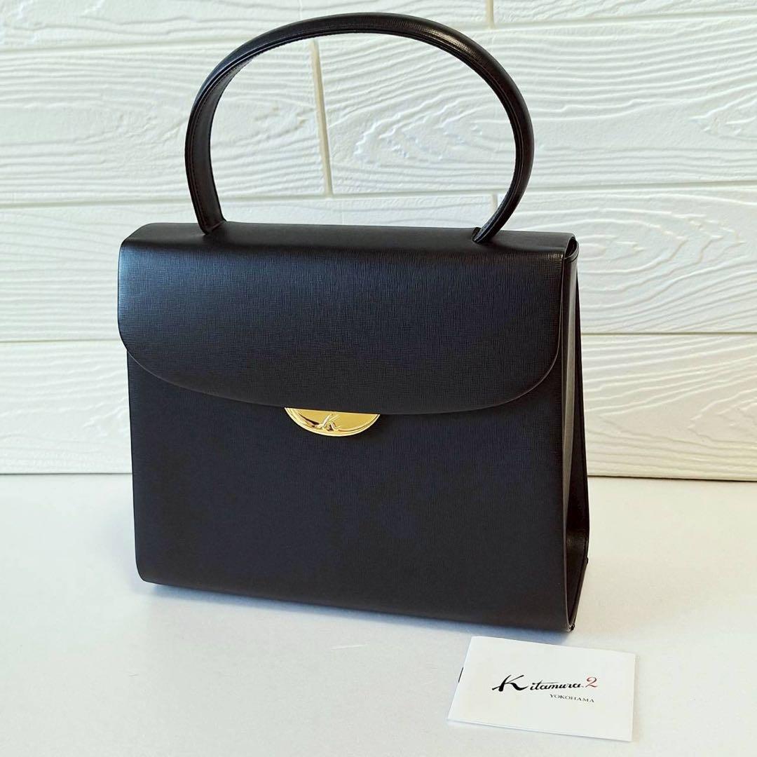 2113 【美品】キタムラ フォーマル 冠婚葬祭ハンドバッグ ゴールド金具 黒