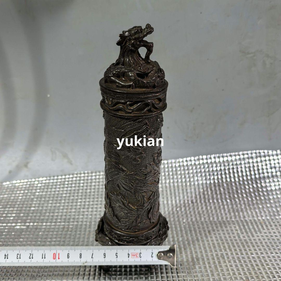 銅器 龍鳳竜柱香炉 香筒 薫炉 置物 香挿 装飾品 工芸品 美術品