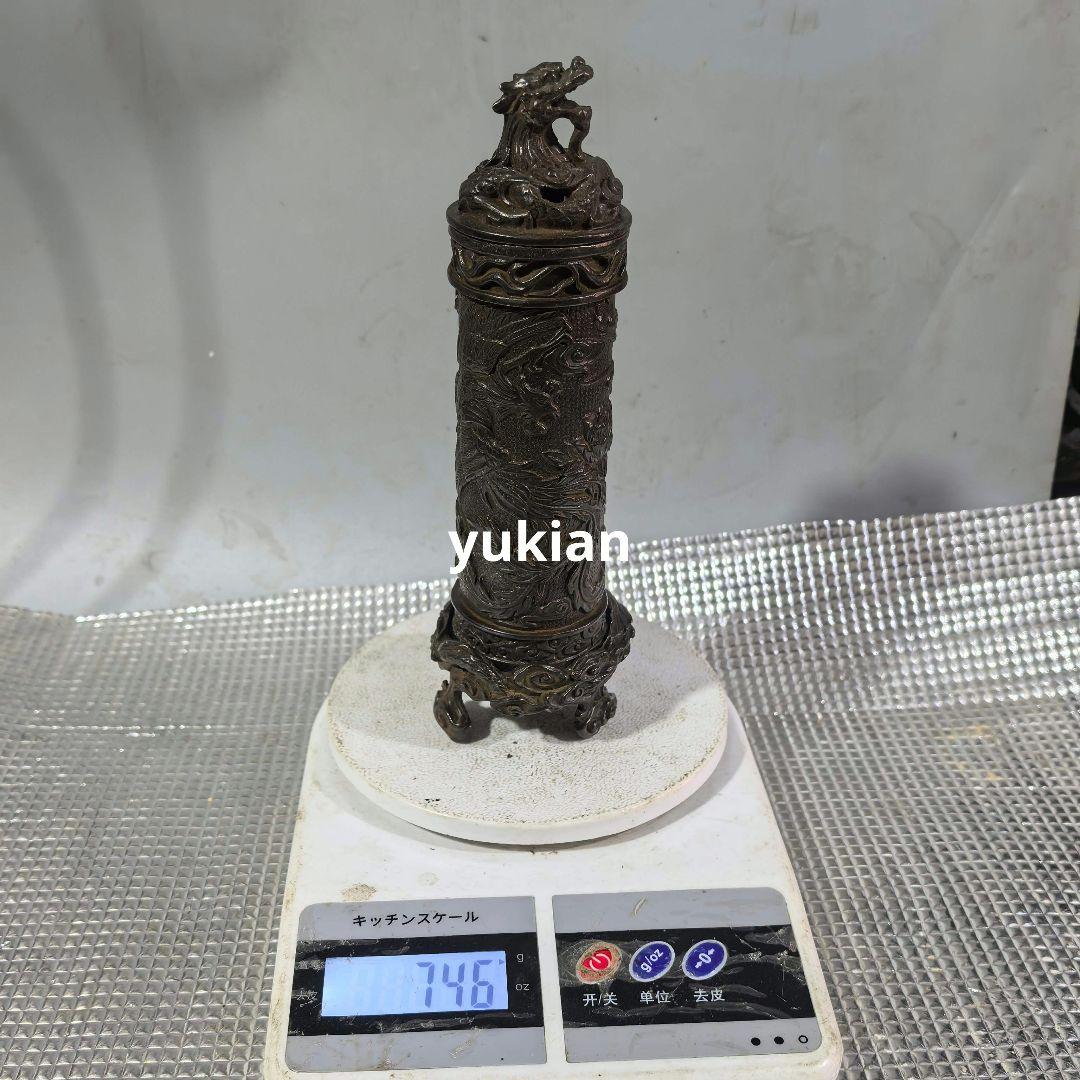 銅器 龍鳳竜柱香炉 香筒 薫炉 置物 香挿 装飾品 工芸品 美術品