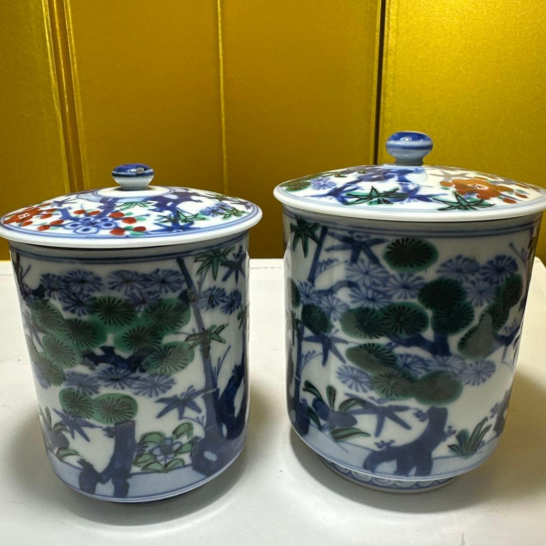 湯吞，京焼，平安，清水焼，茶道具 陶磁器 花柄 2個セット