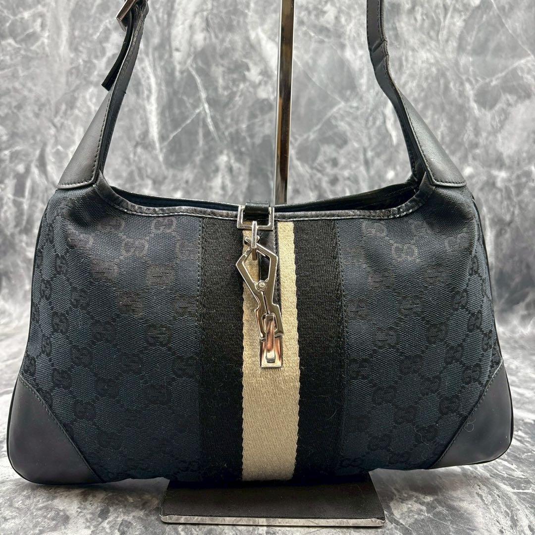 ✨美品✨GUCCI GG シェリーライン ショルダーバッグ ジャッキー黒 レザー